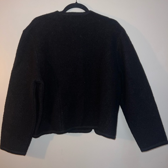 ORVIS Women's Boiled Wool Sweater BLACK Cardigan Silvertone Button Front Size 16 - Picture 5 of 6